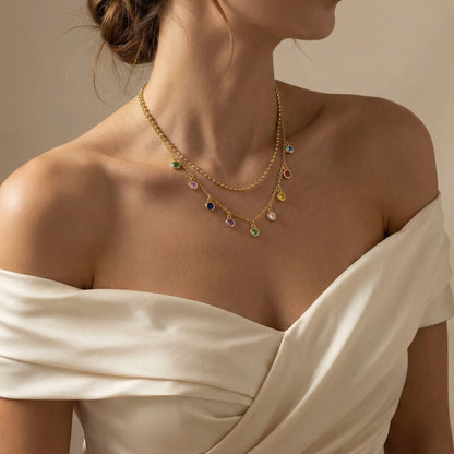 18Kt Gold Plated Dual Layered Rainbow Necklace