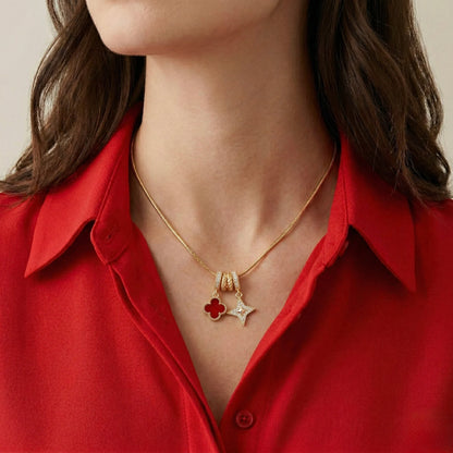 18Kt Gold Plated Dual Charm Clover Necklace