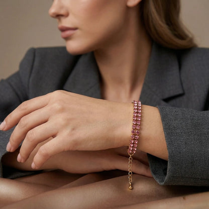 18Kt Gold Plated Pink Crystal Tennis Bracelet