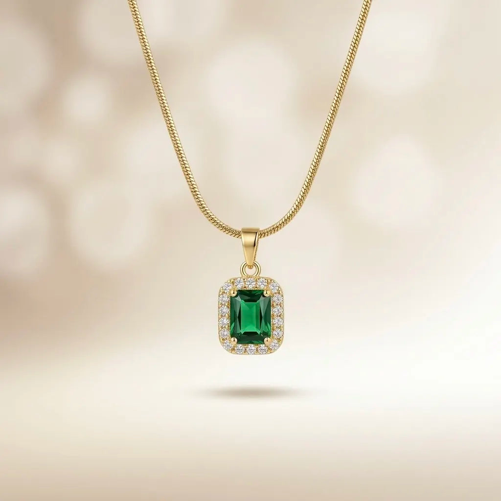18Kt Gold Plated Emerald Green Crystal Pendant Necklace