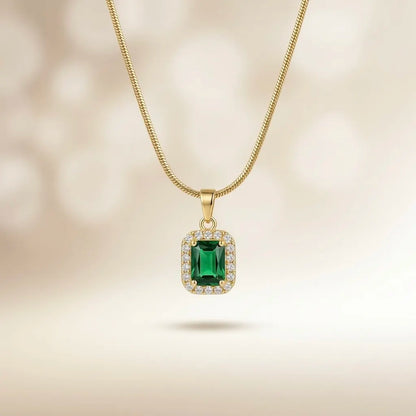 18Kt Gold Plated Emerald Green Crystal Pendant Necklace