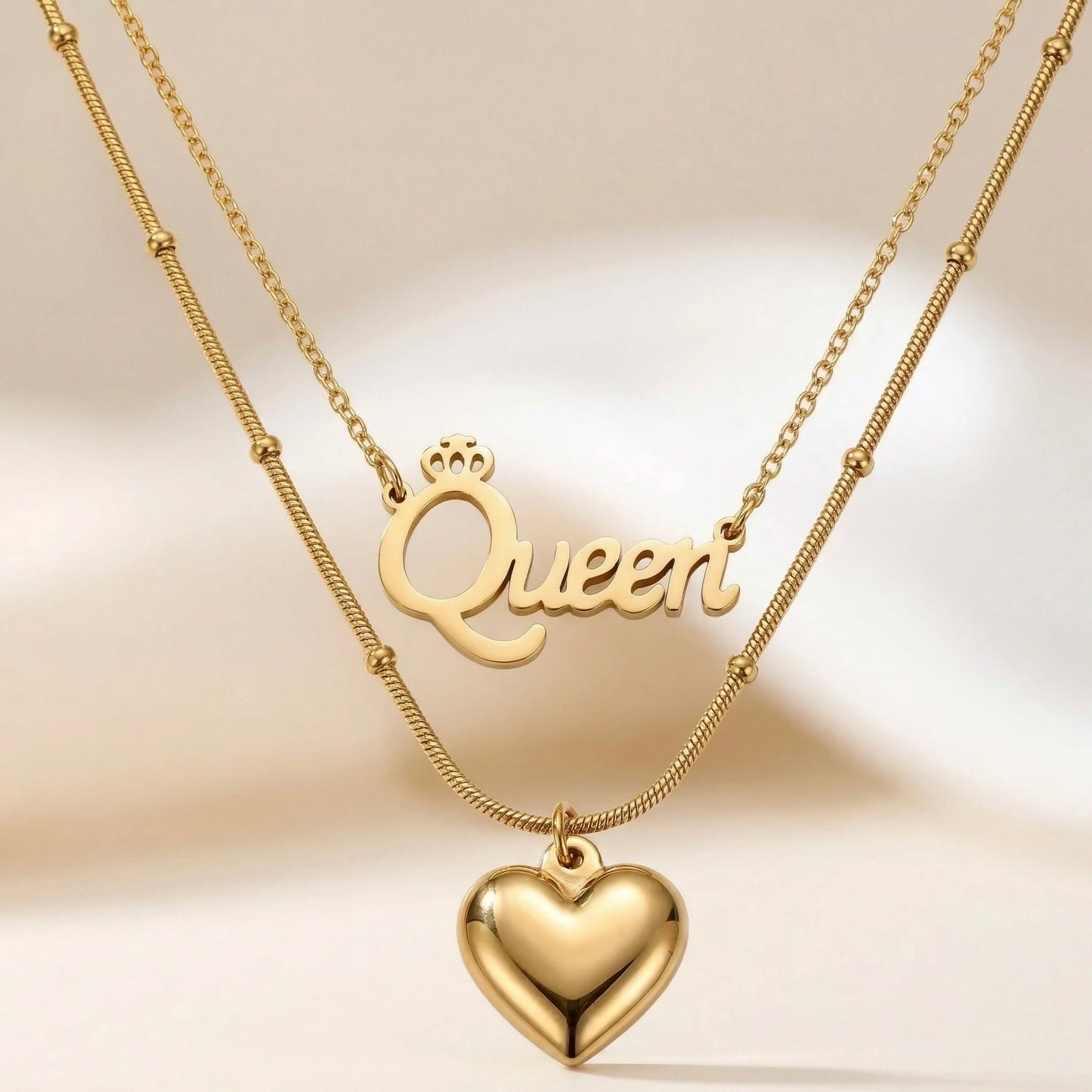 18Kt Gold Plated Queen Heart Layered Necklace