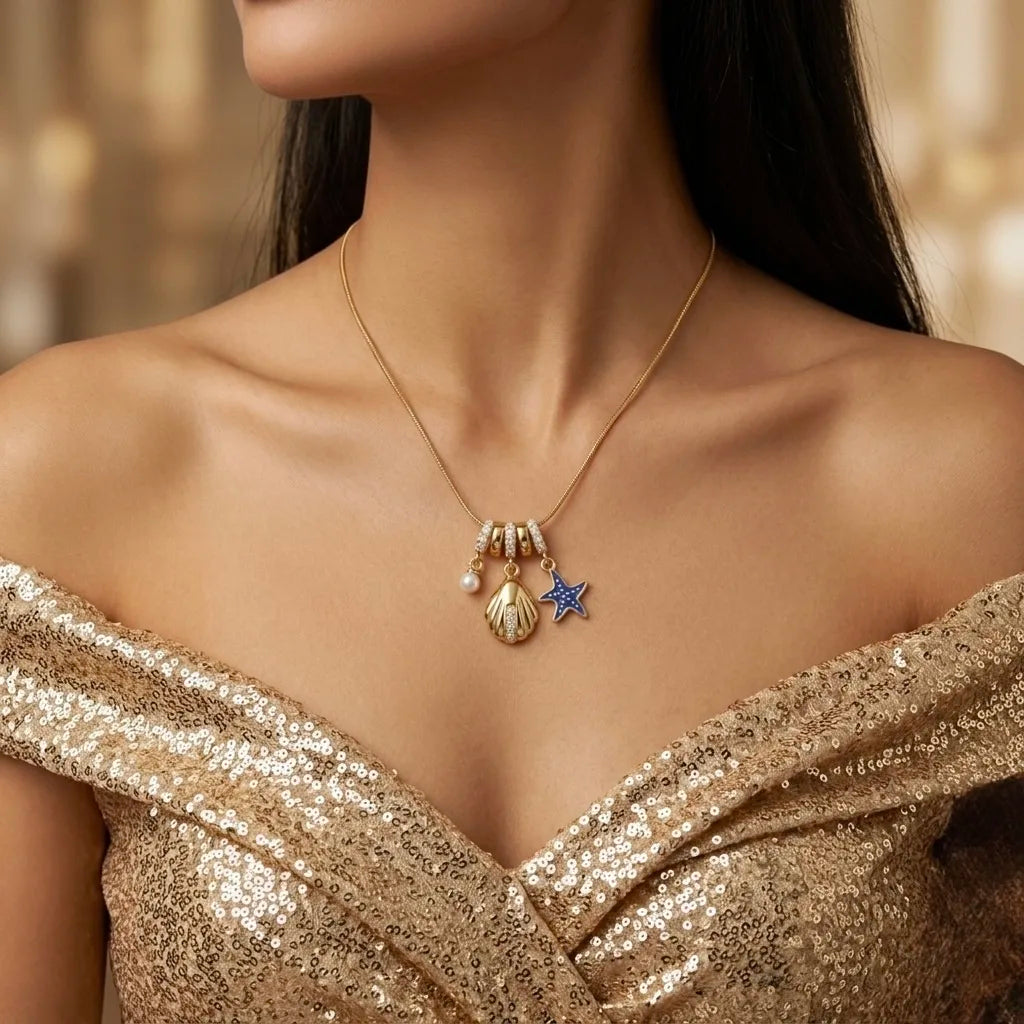 18Kt Gold Plated Pearl Shell Star Necklace