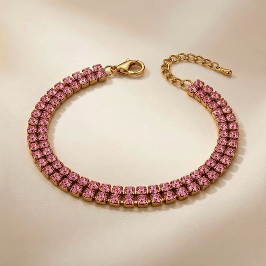 18Kt Gold Plated Pink Crystal Tennis Bracelet