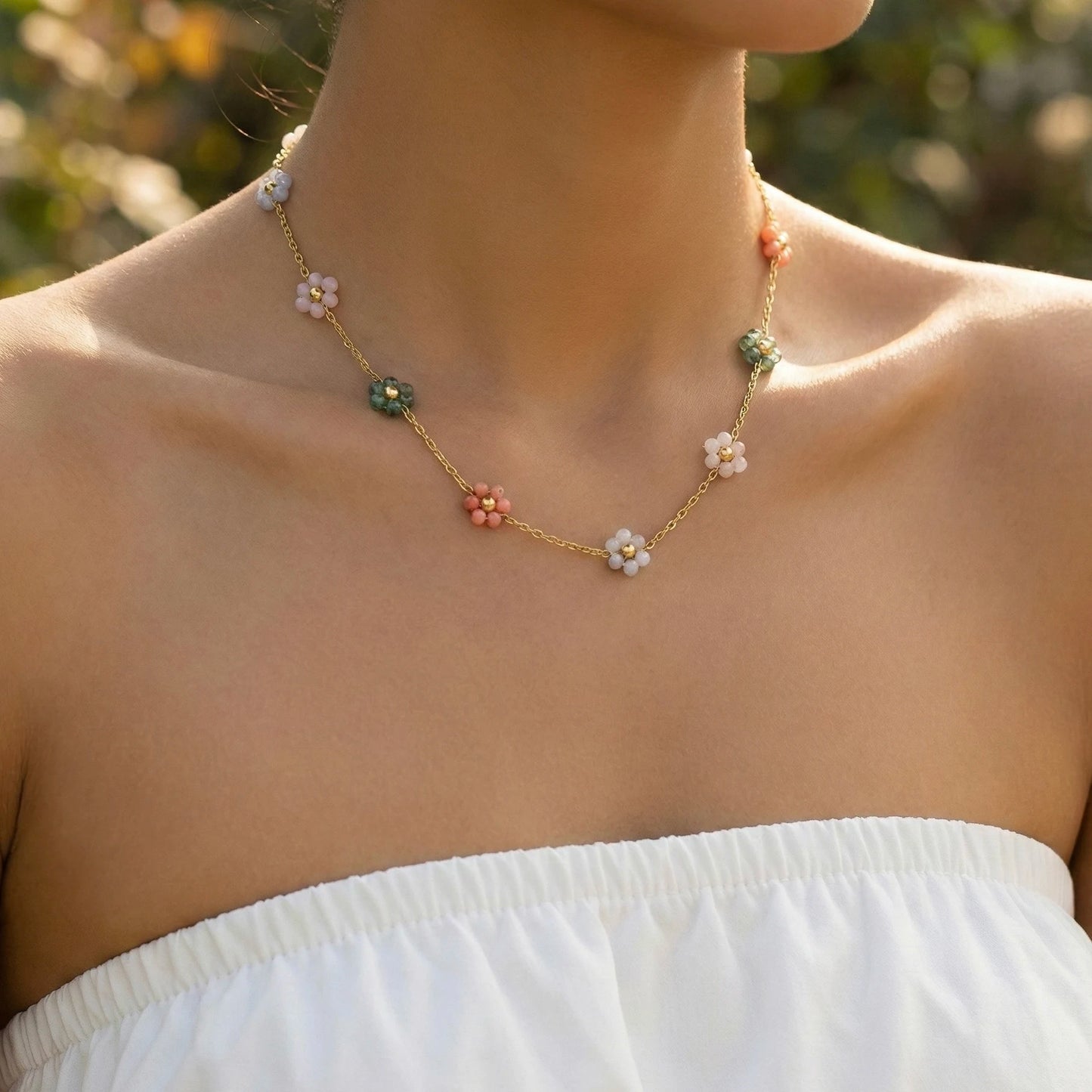 18KT Gold Plated Rainbow Blossom Floral Chain