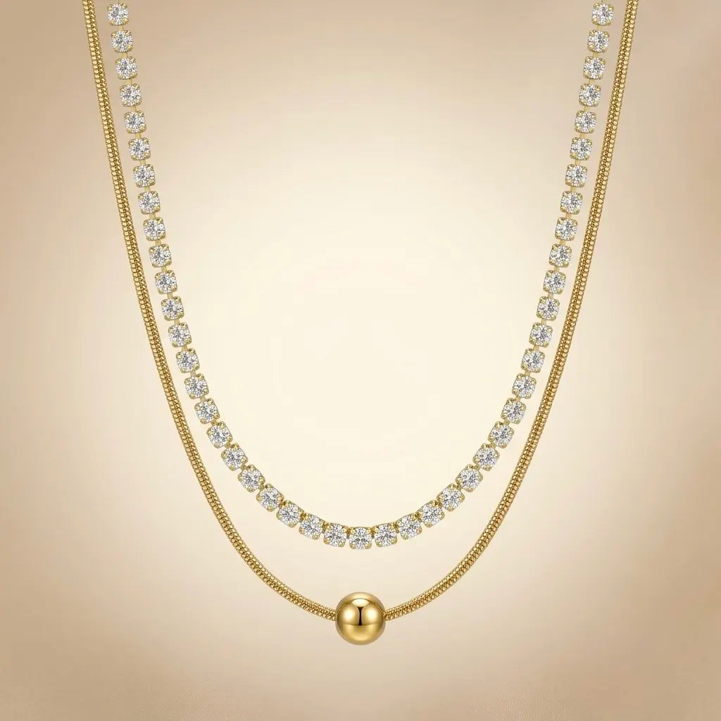 18Kt Gold Plated CZ Tennis & Ball Pendant Necklace