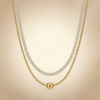 18Kt Gold Plated CZ Tennis & Ball Pendant Necklace