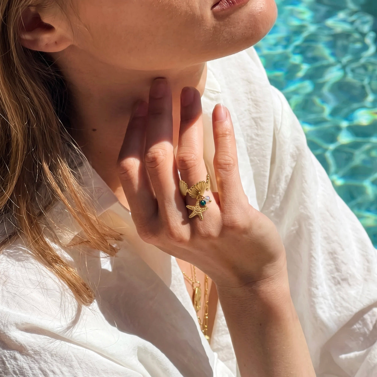 18Kt Gold Plated Textured Starfish Adjustable Ring