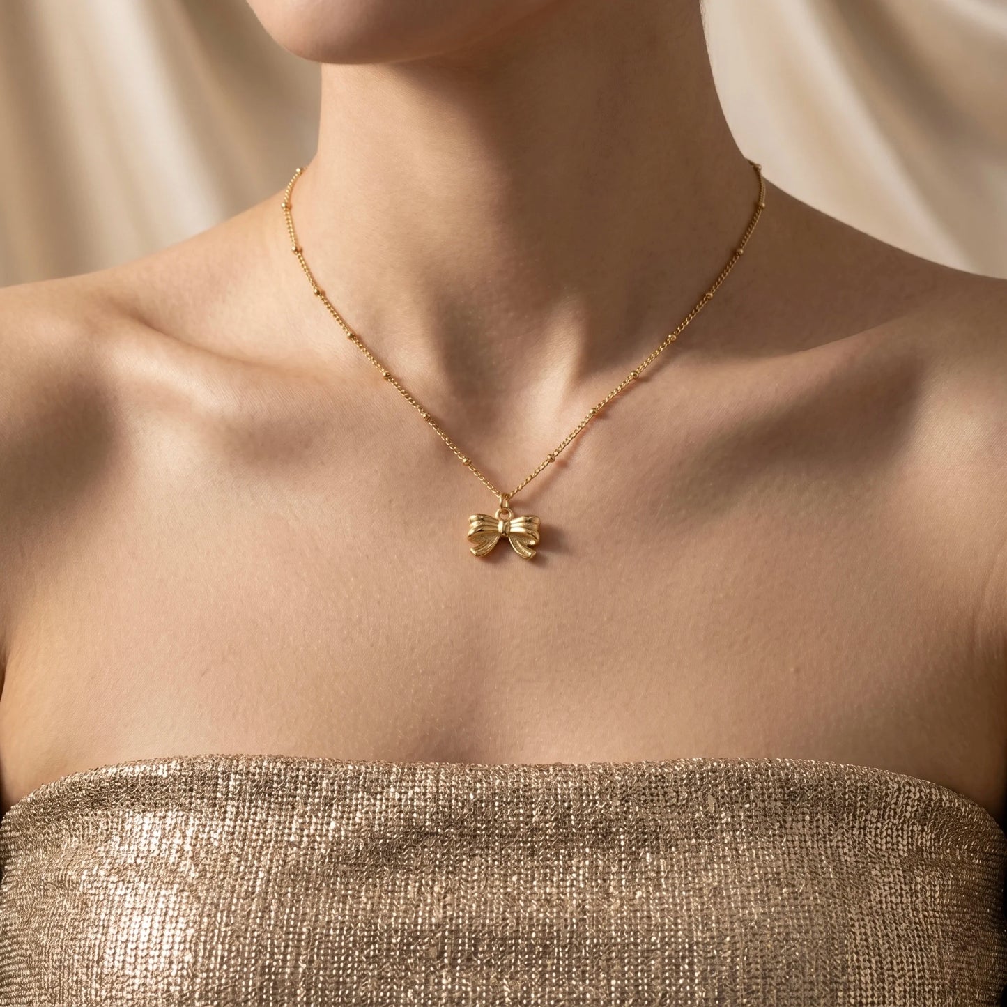 18Kt Gold Plated Cute Bow Chain Necklace