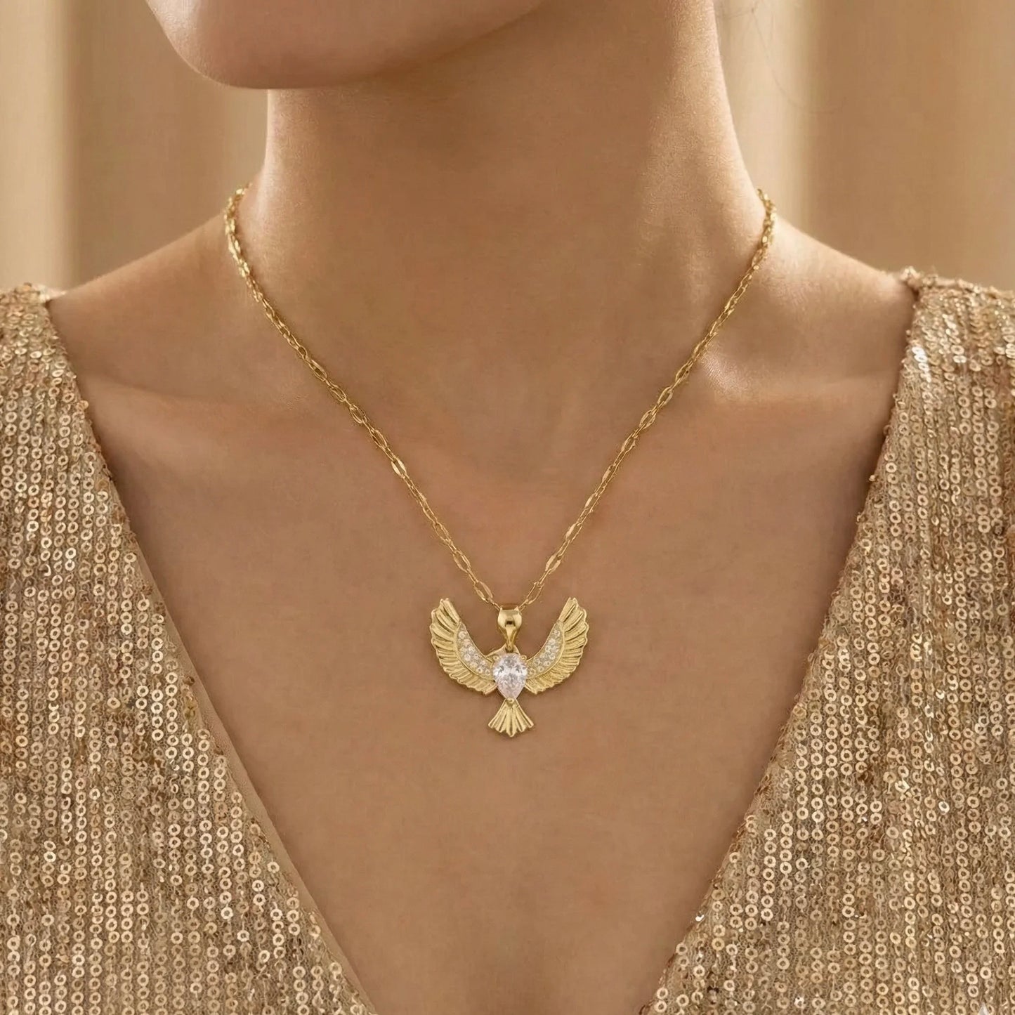18KT Gold Plated Royal Bird Charm Necklace