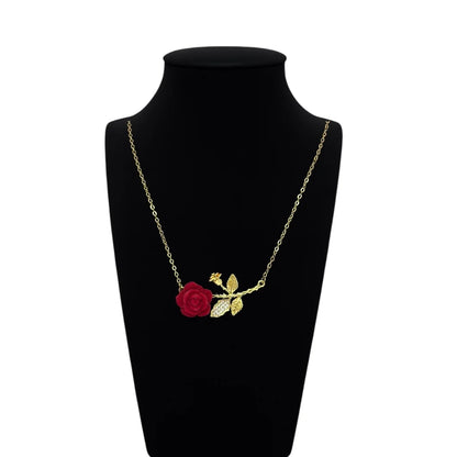 Red Rose Gold Stem Pendant Necklace
