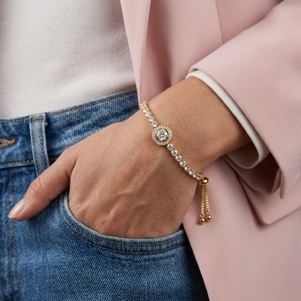 18Kt Gold Plated Crystal Tennis Adjustable Bracelet