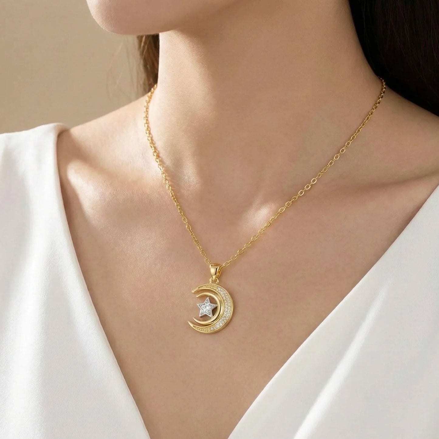 18KT Gold Plated Celestial Dreams Moon Pendant