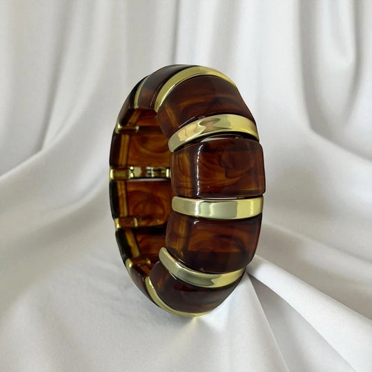 18KT Gold Plated Brown Swirl Acrylic Resin Cuff
