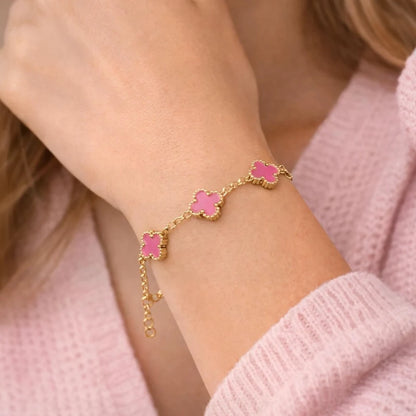 18KT Gold Plated Elegance Pink Clover Bracelet
