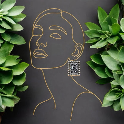 JH Tribal Frame Oxidised Dangle Earrings