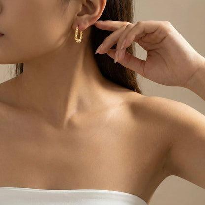 18KT Gold Plated Chunky Twist Hoop Earrings
