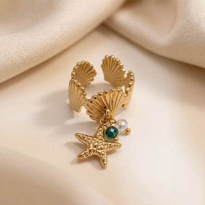 18Kt Gold Plated Textured Starfish Adjustable Ring