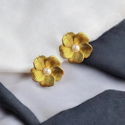 Dainty Floral Pearl Studs - 18K Gold Plated & Waterproof