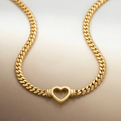 18Kt Gold Plated Cuban Chain Heart Necklace