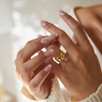 18Kt Gold Plated Pink Star Charm Adjustable Ring