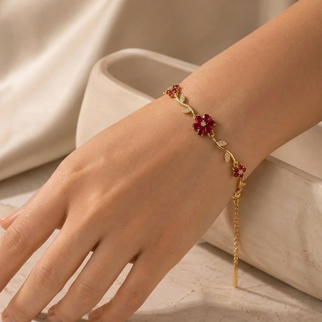 18Kt Gold Plated Crystal Flower Vine Bracelet