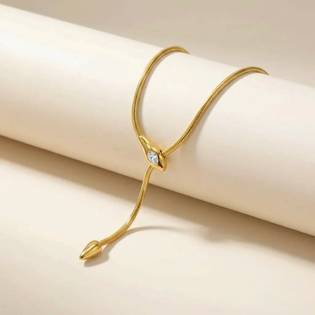 18Kt Gold Plated Snake Chain Y Drop Necklace