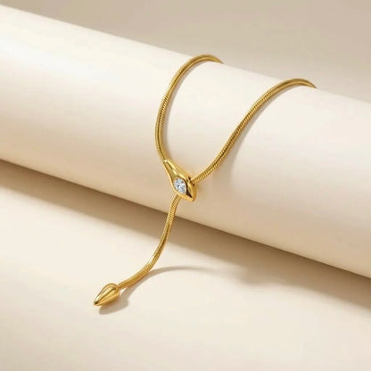 18Kt Gold Plated Snake Chain Y Drop Necklace