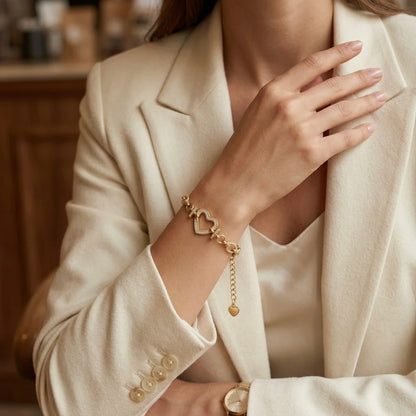 18Kt Gold Plated Pave Heart Link Bracelet