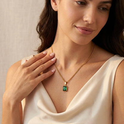 18Kt Gold Plated Emerald Green Stone Necklace