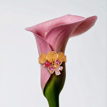 18Kt Gold Plated Pink bow Adjustable  Ring