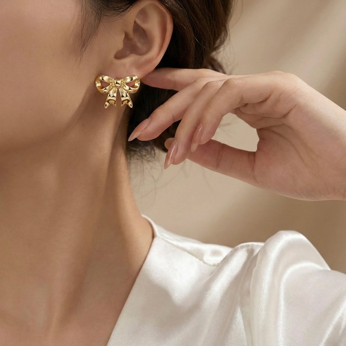 18KT Gold Plated Bow Charm Studs