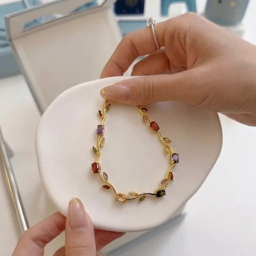18Kt Gold Plated Rainbow Gem tulip  Bracelet