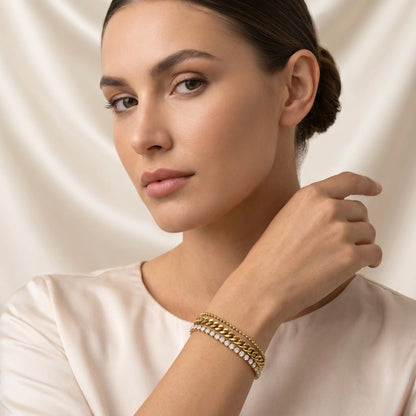 18Kt Gold Plated Triple Layer Chain Bracelet