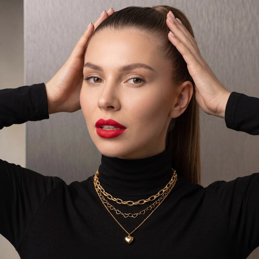 18Kt Gold Plated Triple Layer Heart Pendant Necklace