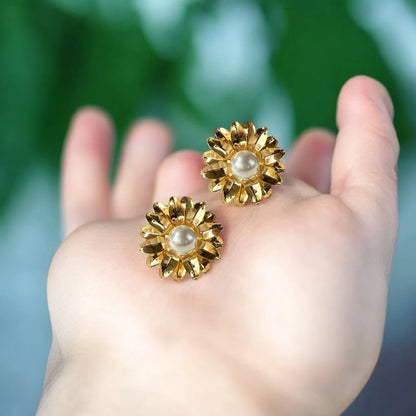 Golden Bloom Pearl Studs – 18K Gold Plated
