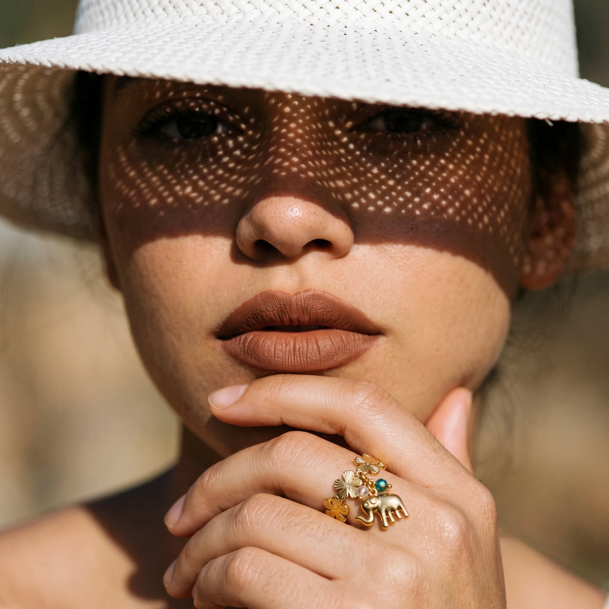 18Kt Gold Plated Elephant Charm Adjustable Ring
