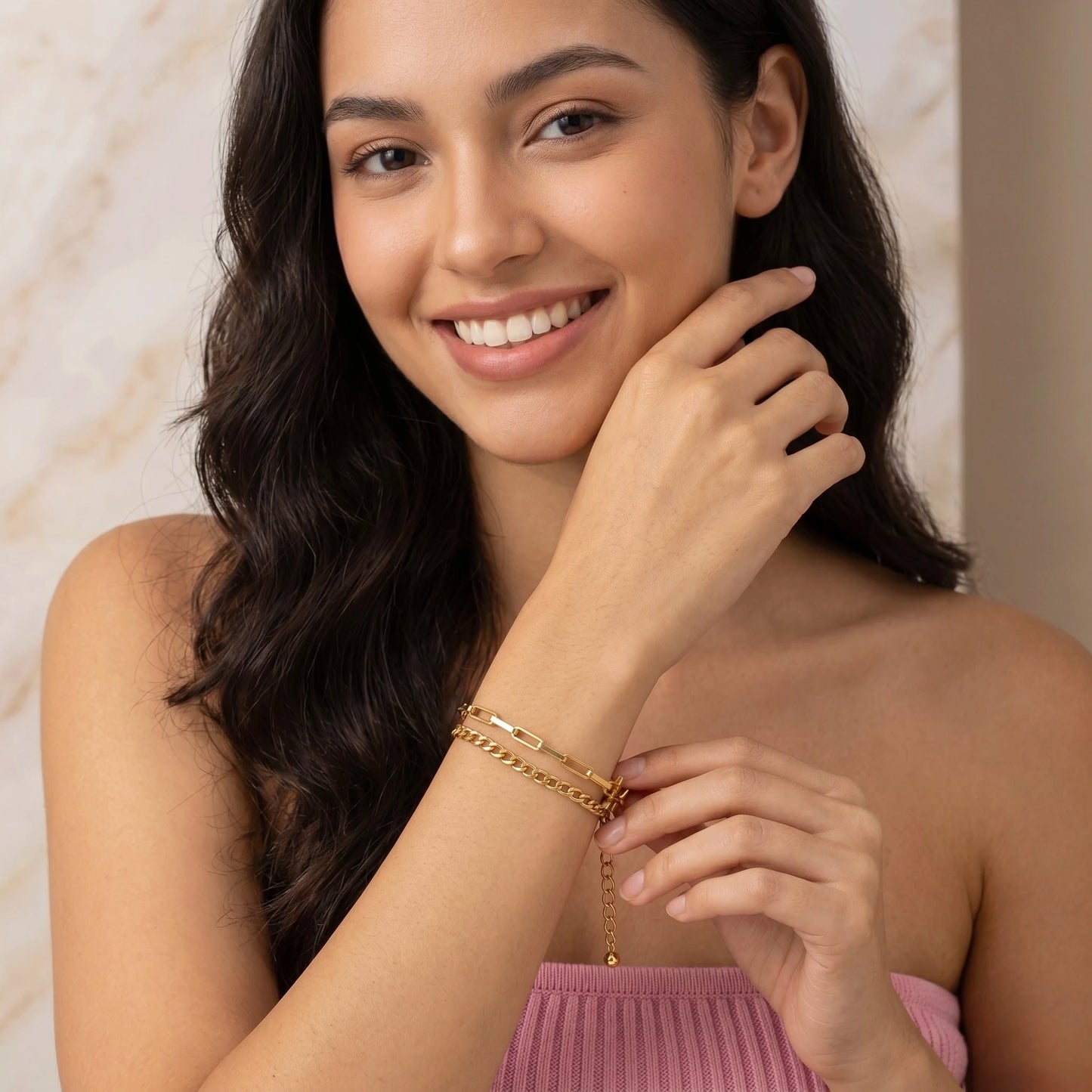 18Kt Gold Plated Dual Chain Link Bracelet