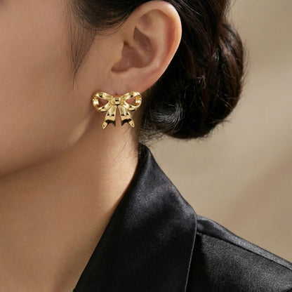 18KT Gold Plated Bow Charm Studs