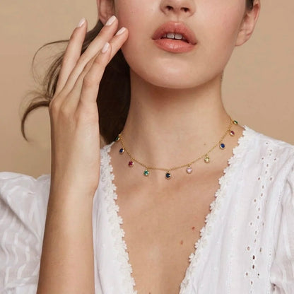 18Kt Gold Plated Multicolor Stone Charm Necklace