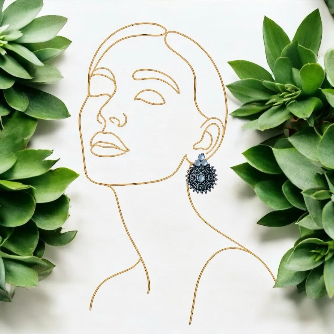 JH Vintage Black Oxidised Stud Earrings