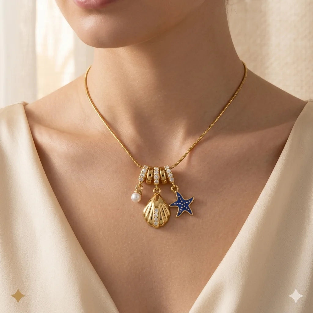18Kt Gold Plated Pearl Shell Star Necklace