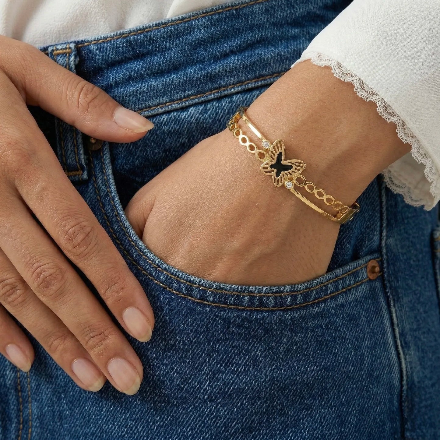 18Kt Gold Plated Elegant Butterfly Bangle Bracelet
