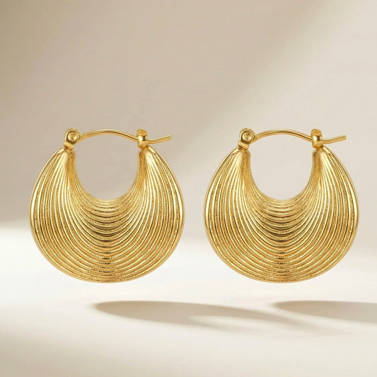 18KT Gold Plated Crescent Groove Hoops