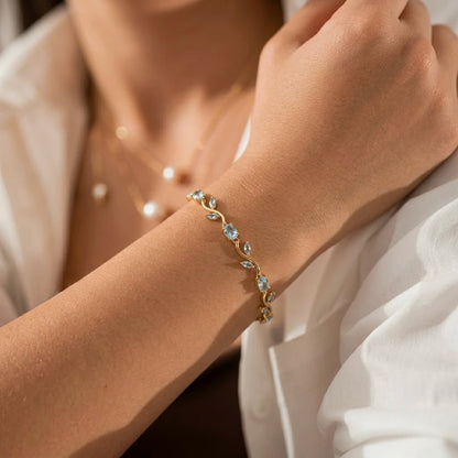 18Kt Gold Plated Aquamarine Crystal Tulip Bracelet