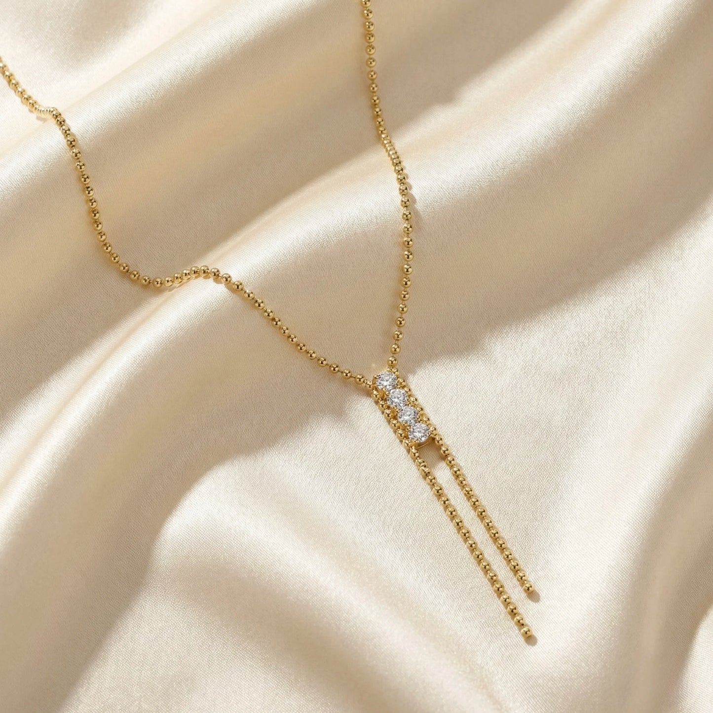 18Kt Gold Plated CZ Bar Tassel Necklace