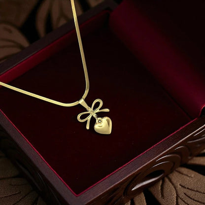 Elegant Bow Heart Pendant Chain