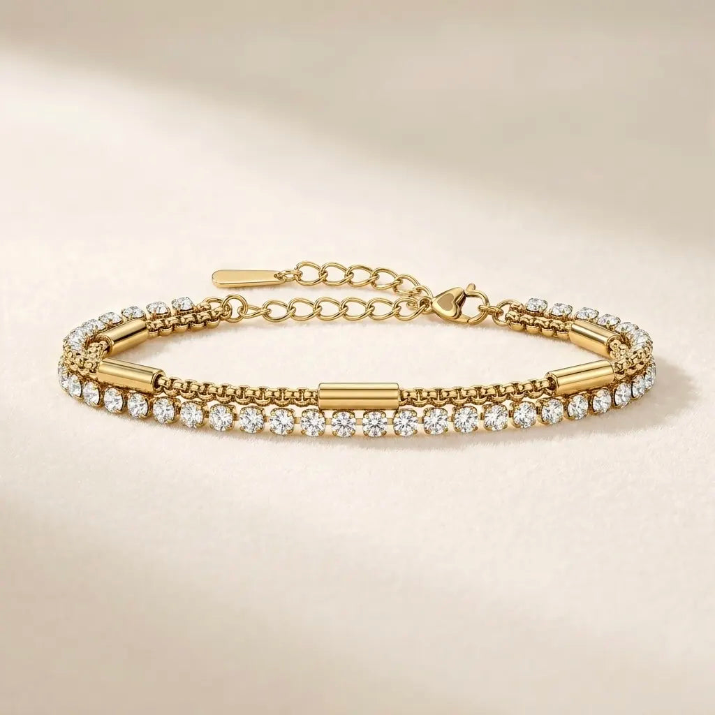 18Kt Gold Plated Double Layer Tennis Bracelet