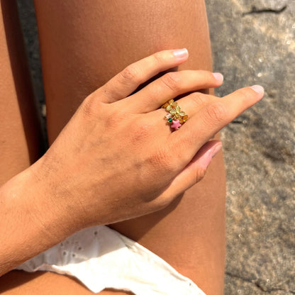 18Kt Gold Plated Pink Star Charm Adjustable Ring