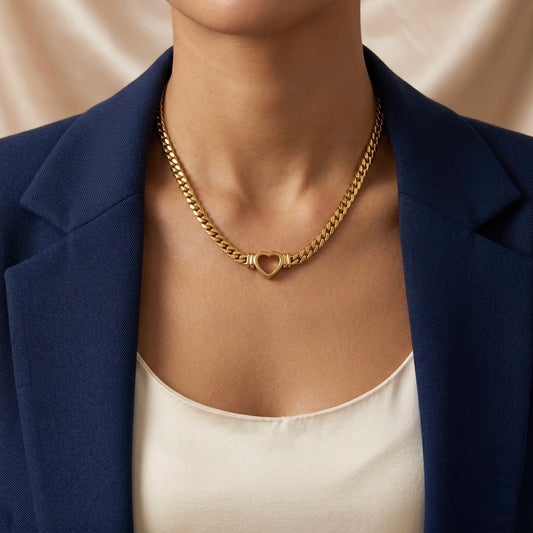 18Kt Gold Plated Cuban Chain Heart Necklace